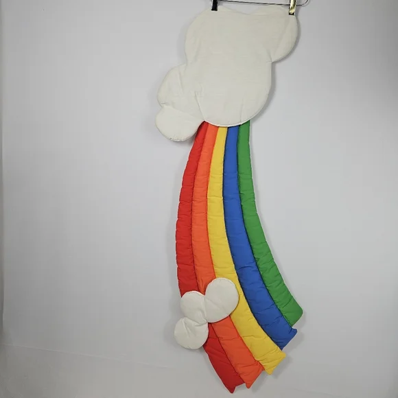 80’s Wooltex Quilted Fabric Rainbow with Clouds / Rainbow Brite